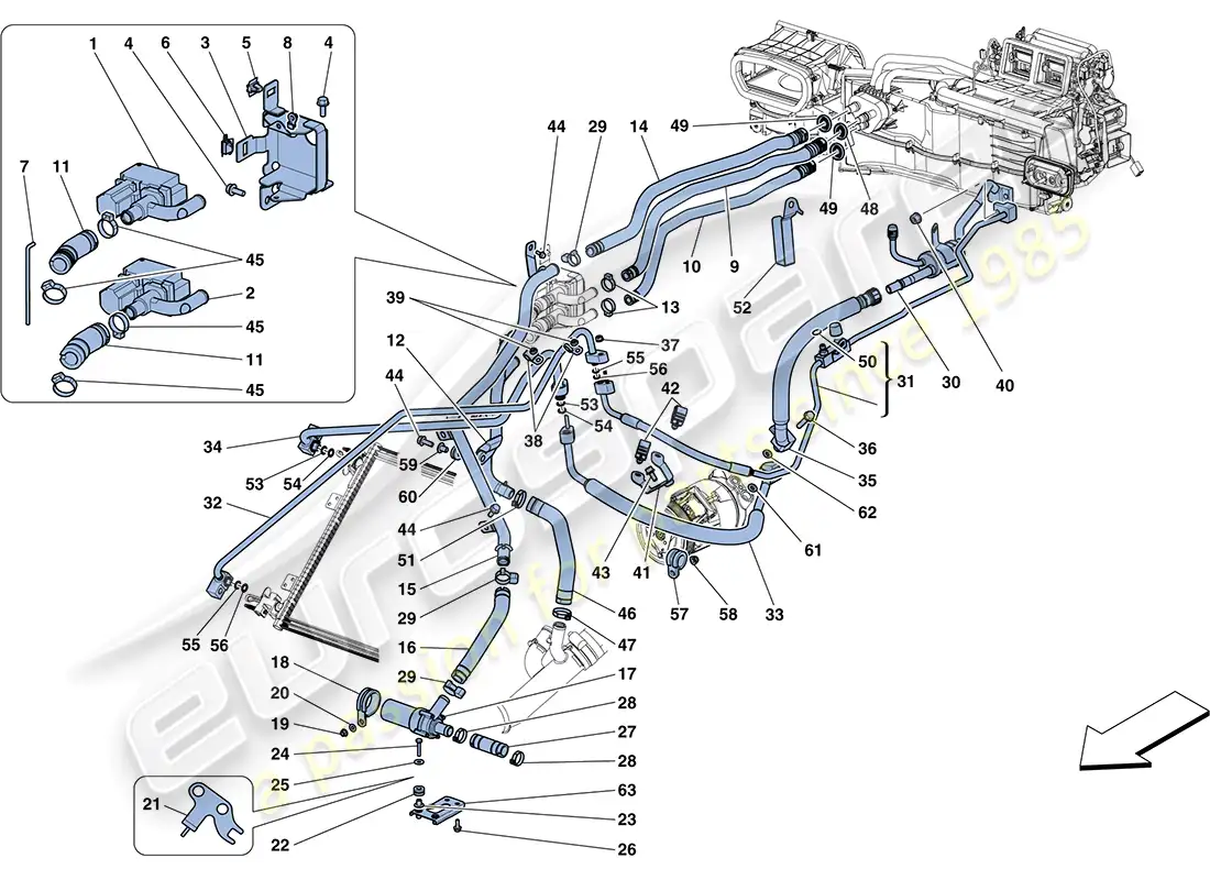 ferrari ff (usa) ac system - water and freon parts diagram