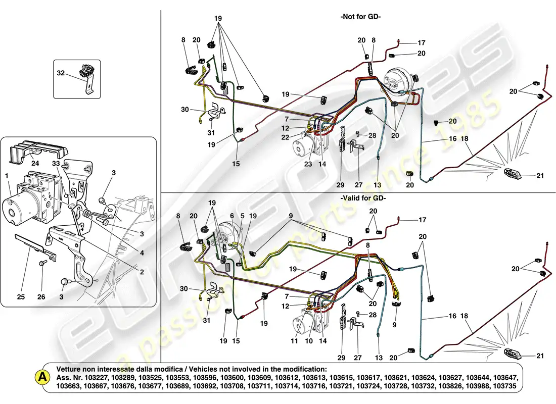 ferrari california (rhd) brake system parts diagram