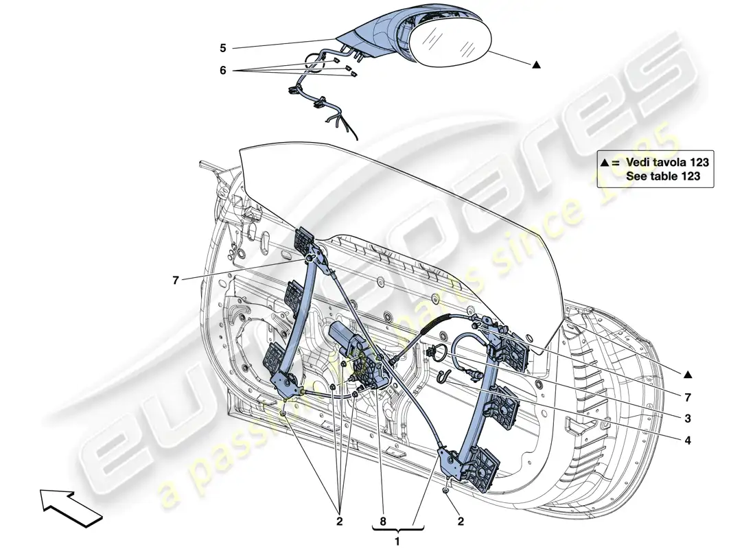 ferrari california t (usa) doors - power window and rear view mirror parts diagram