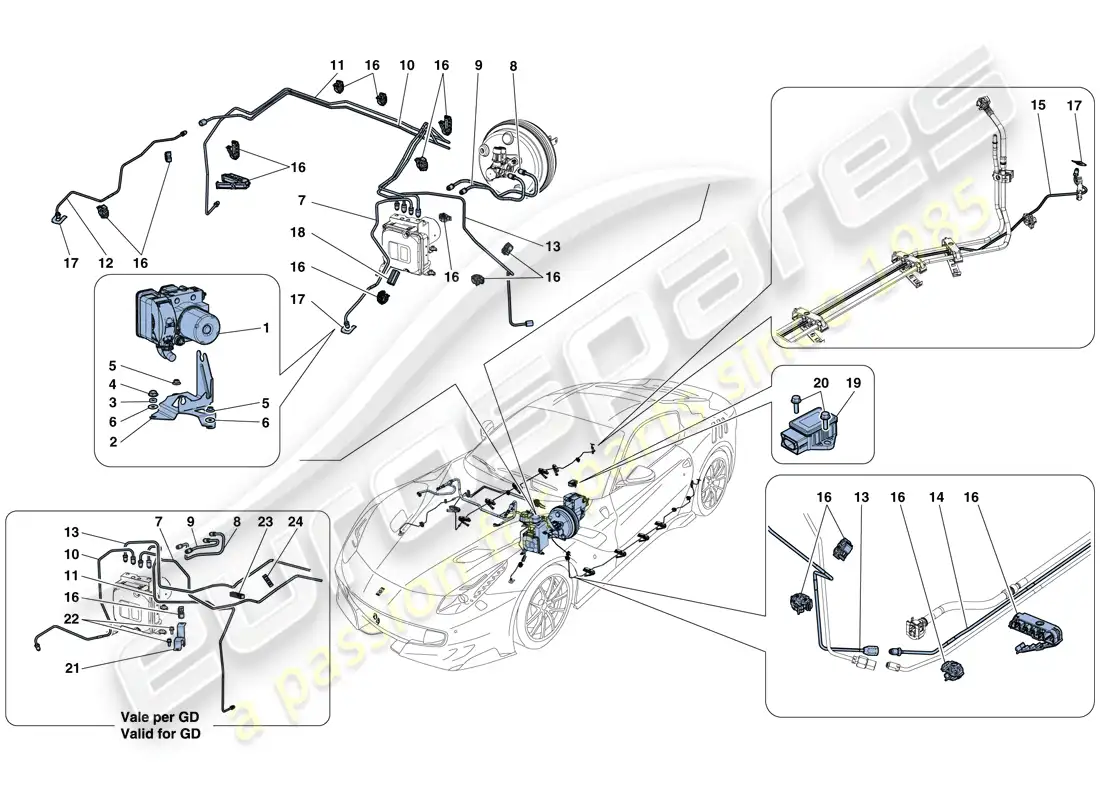 ferrari f12 tdf (rhd) brake system parts diagram