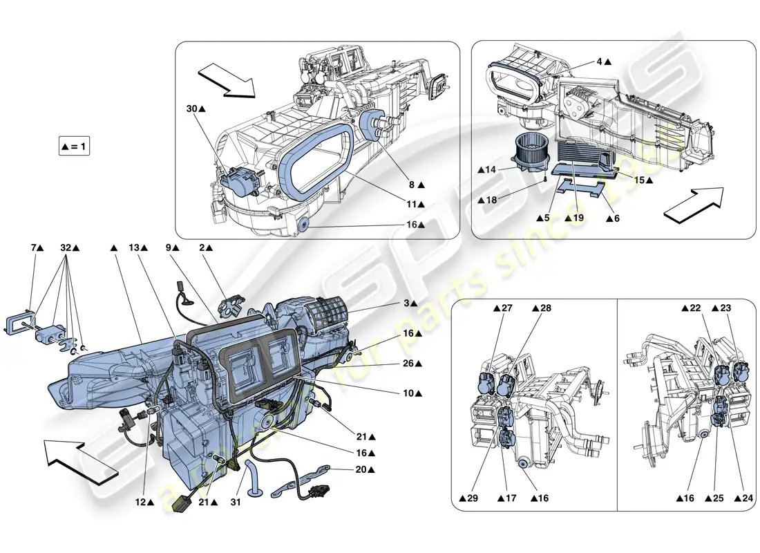 ferrari california t (rhd) evaporator unit parts diagram