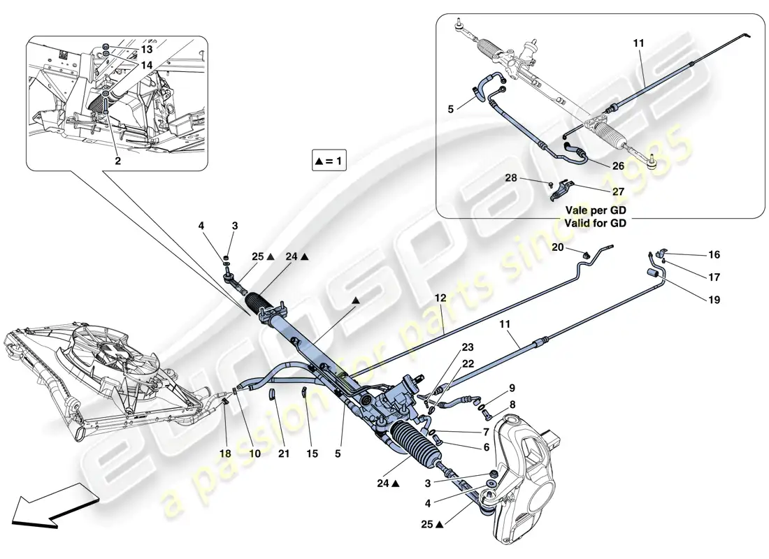 ferrari 488 gtb (rhd) hydraulic power steering box parts diagram