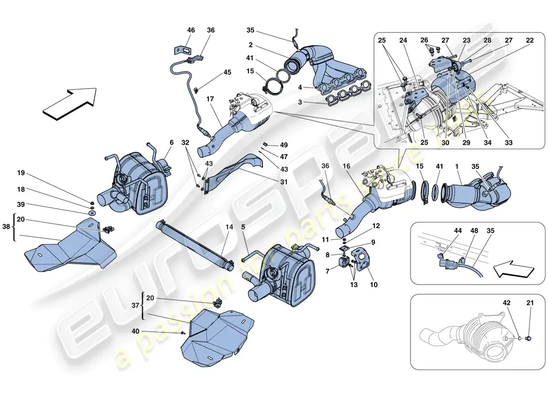 ferrari 458 speciale aperta (usa) exhaust system parts diagram