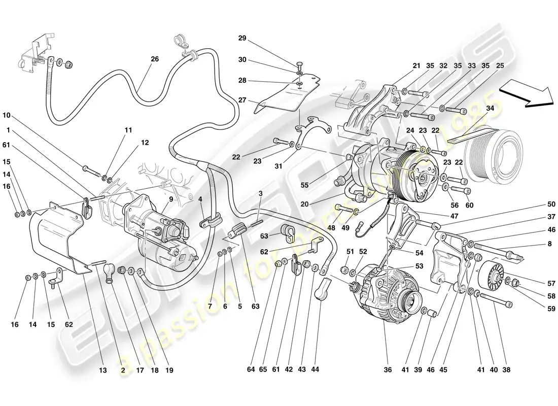 ferrari 612 sessanta (usa) alternator - starter motor - ac compressor parts diagram