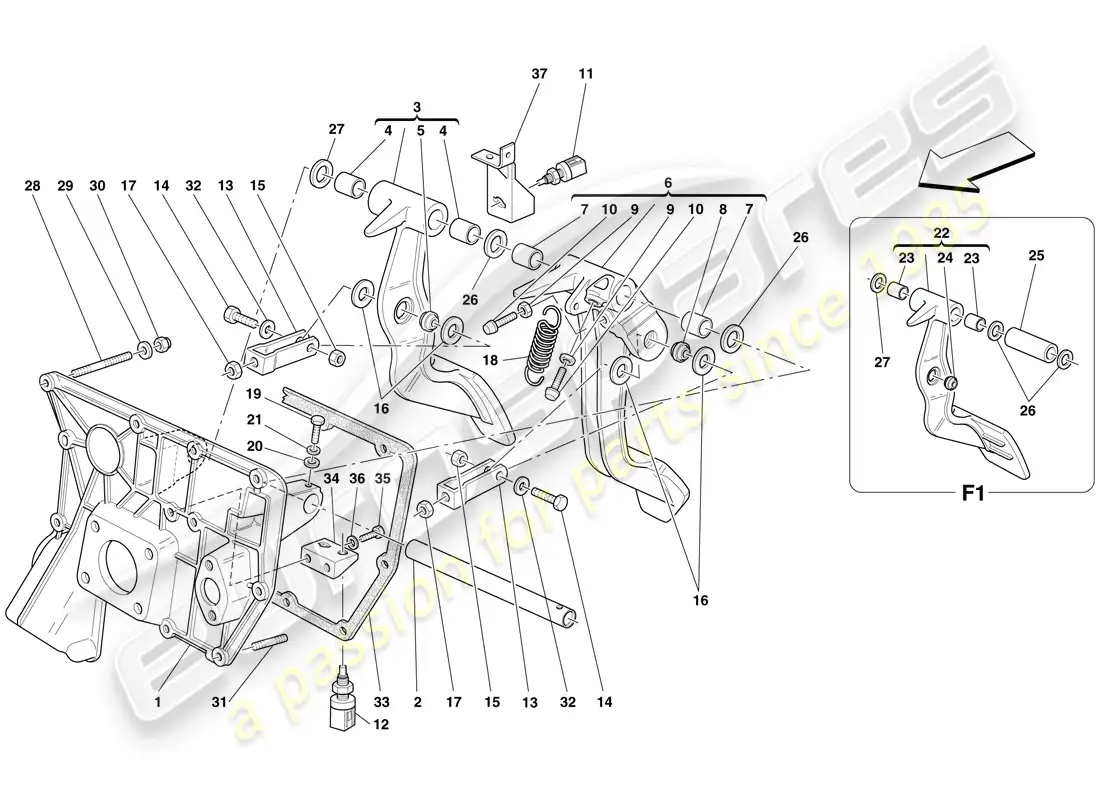 ferrari f430 spider (rhd) pedal board parts diagram