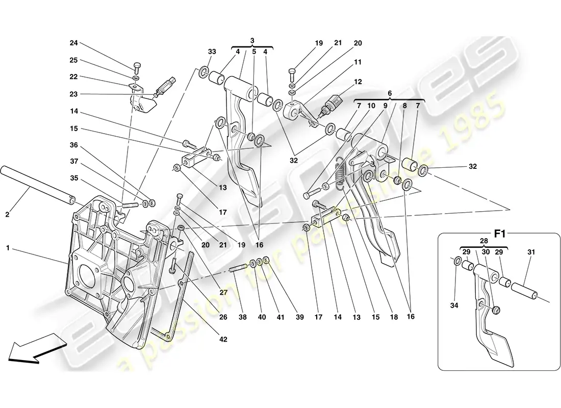 ferrari f430 coupe (rhd) pedal board parts diagram