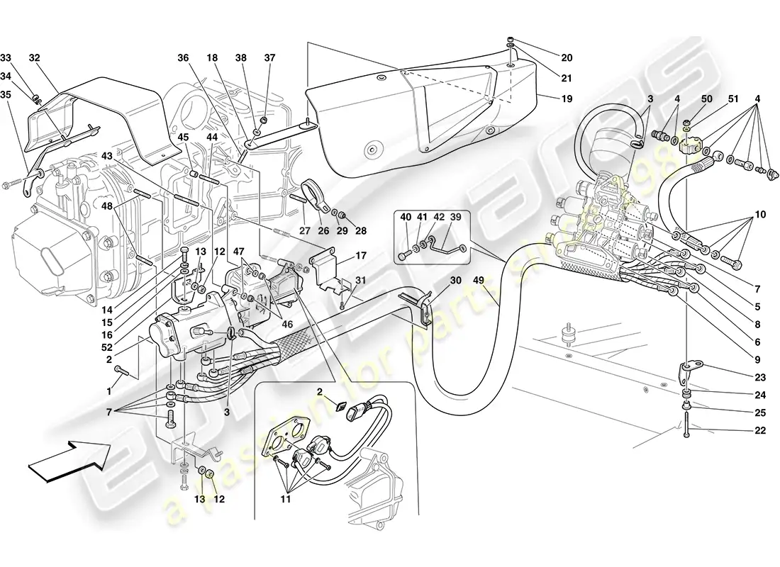 ferrari f430 coupe (rhd) f1 gearbox and clutch hydraulic control parts diagram