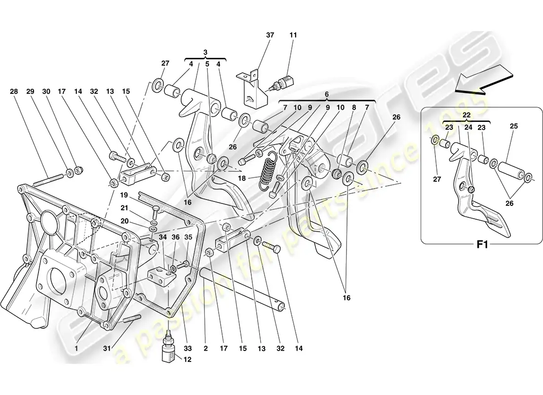 ferrari f430 coupe (rhd) pedal board parts diagram