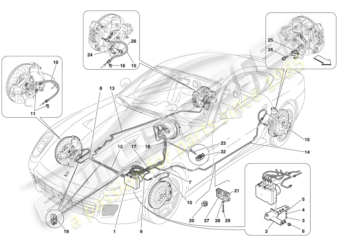 ferrari 599 gtb fiorano (europe) brake system parts diagram