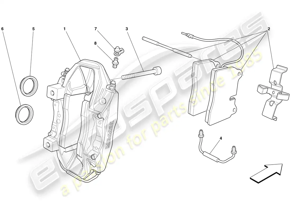 ferrari 599 sa aperta (rhd) rear brake calliper parts diagram
