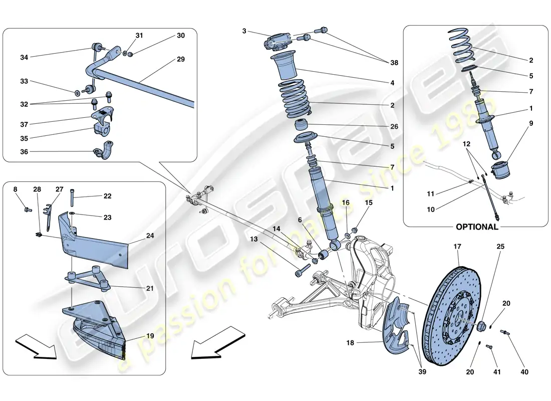 ferrari f12 tdf (rhd) front suspension - shock absorber and brake disc parts diagram