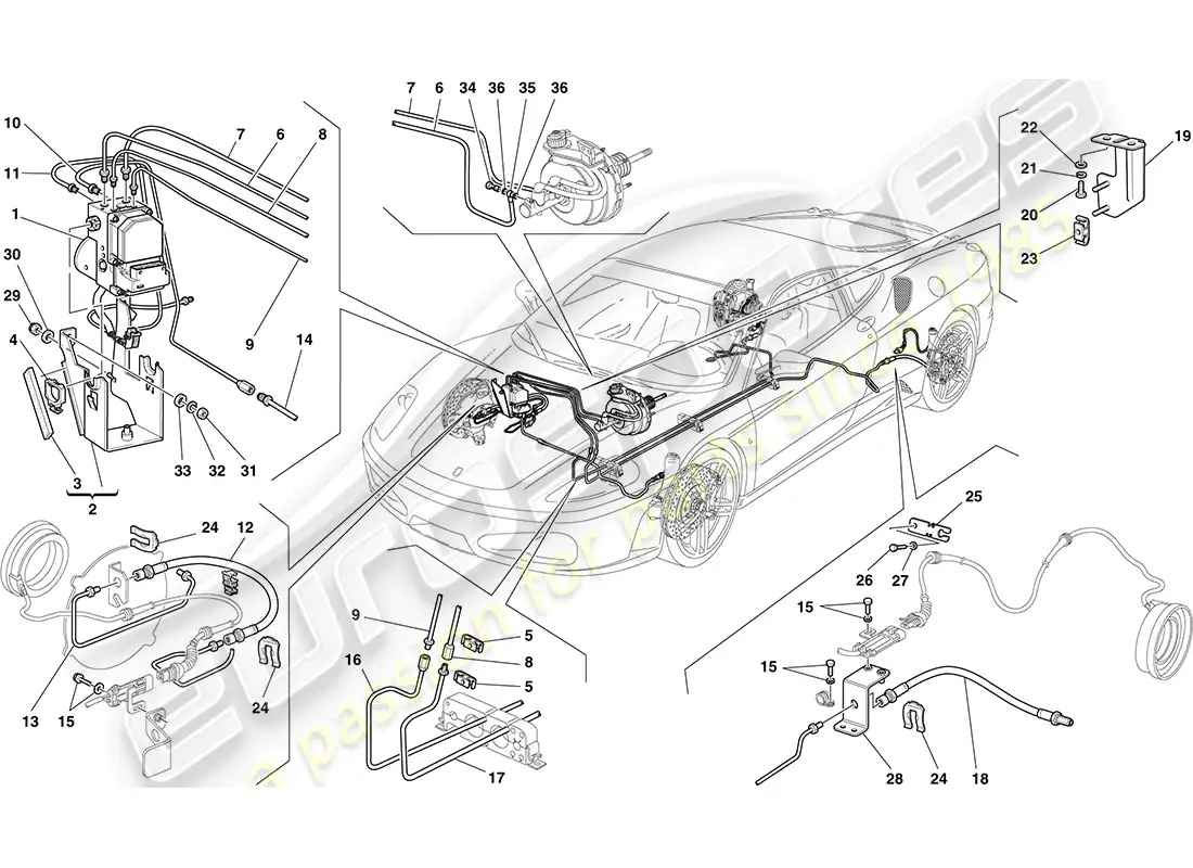 ferrari f430 coupe (rhd) brake system parts diagram