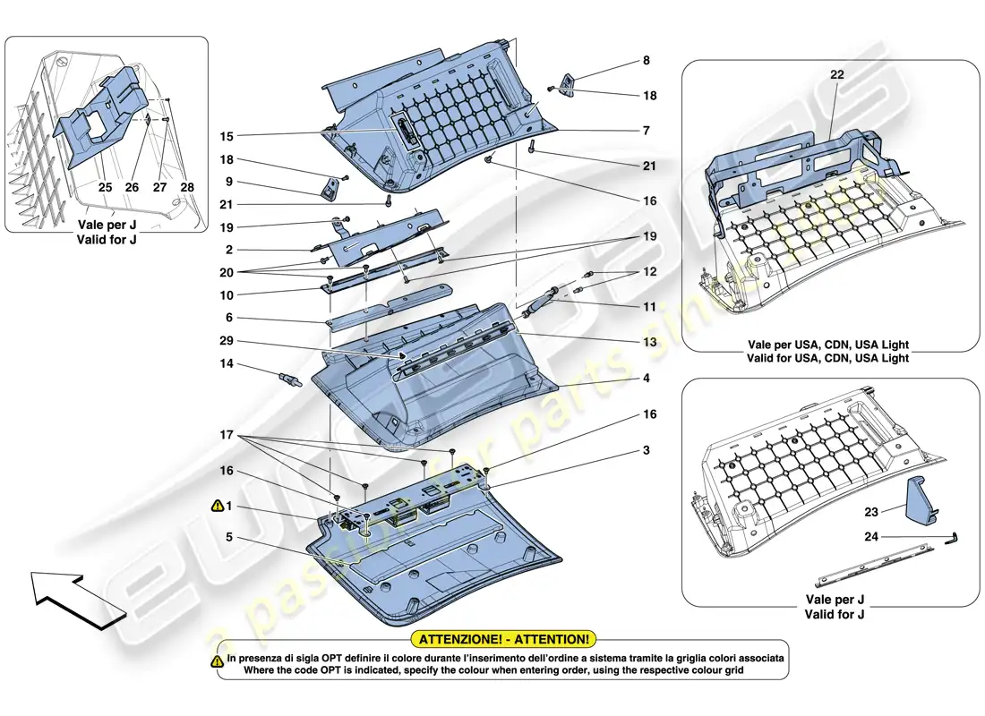 ferrari gtc4 lusso (rhd) glove compartment parts diagram