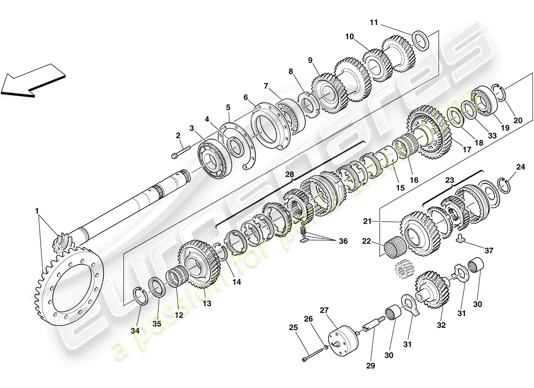 ferrari f430 coupe (rhd) secondary shaft gears parts diagram