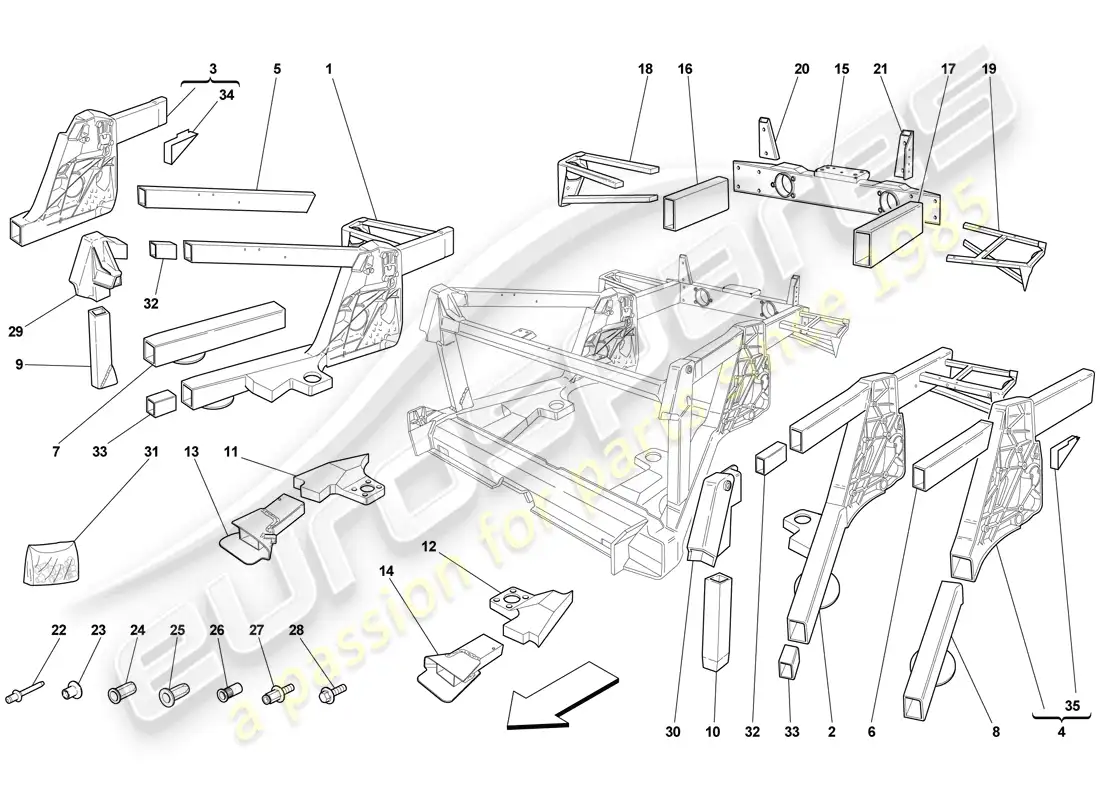 ferrari f430 scuderia (rhd) chassis - rear element subassemblies parts diagram