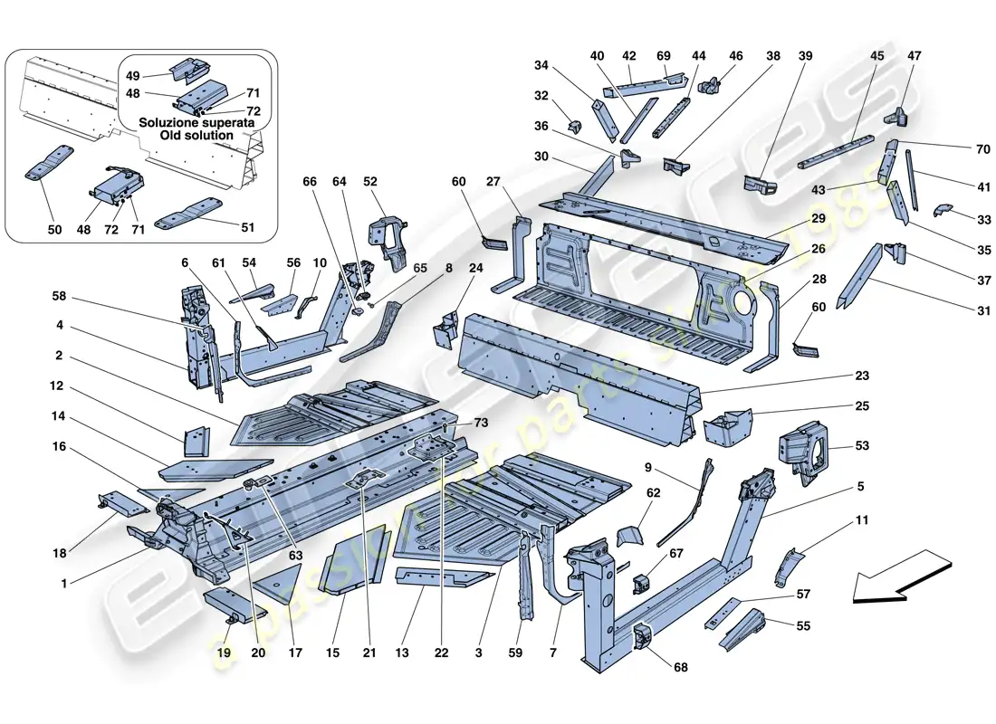 ferrari 458 spider (rhd) central elements and panels parts diagram