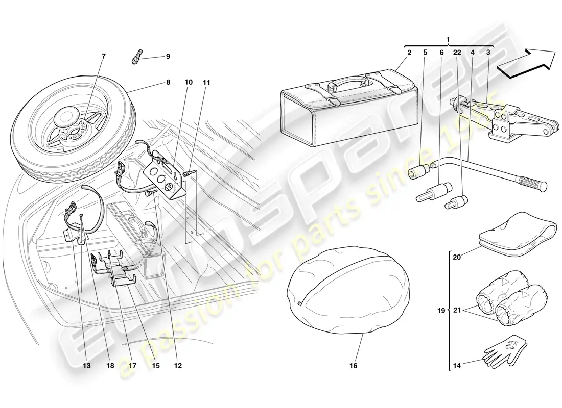 ferrari f430 scuderia spider 16m (europe) spare wheel and tools parts diagram