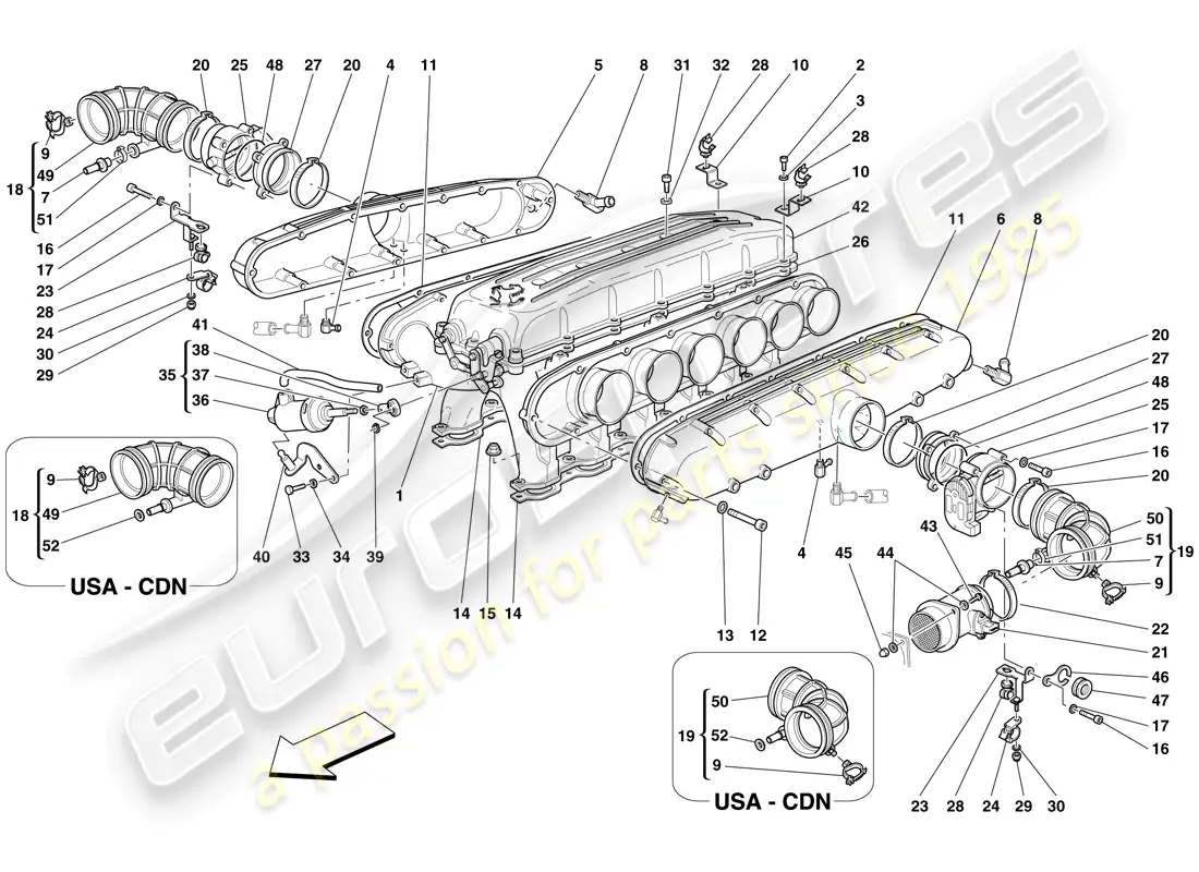 ferrari 612 scaglietti (europe) intake manifold parts diagram