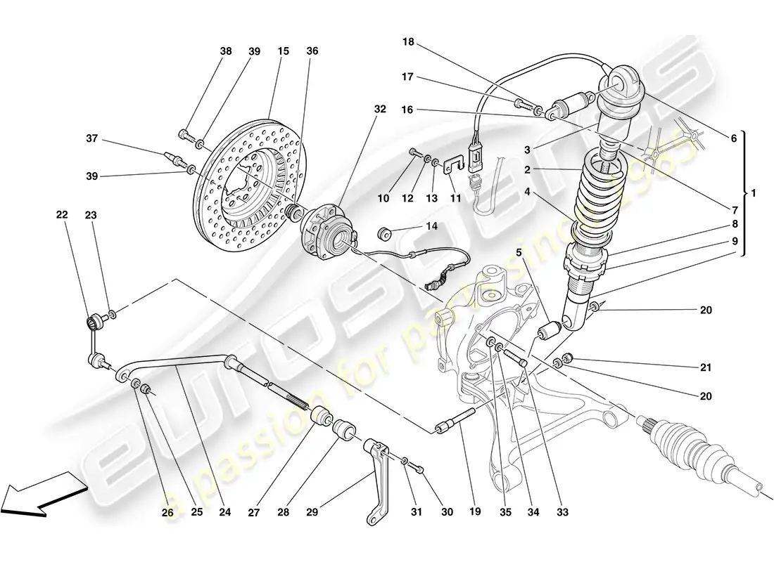 ferrari f430 coupe (rhd) rear suspension - shock absorber and brake disc parts diagram