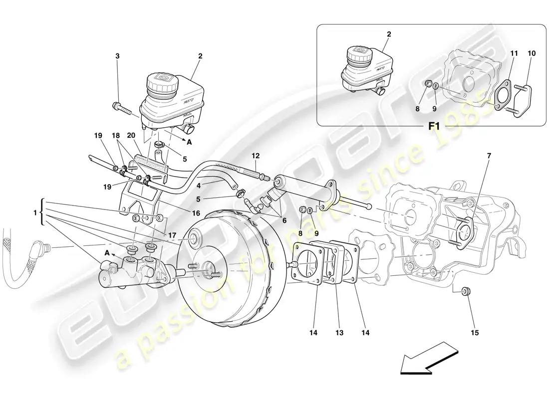 ferrari 599 gtb fiorano (europe) hydraulic brake and clutch control parts diagram