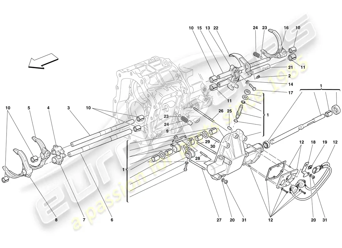 ferrari 599 sa aperta (rhd) internal gearbox controls parts diagram