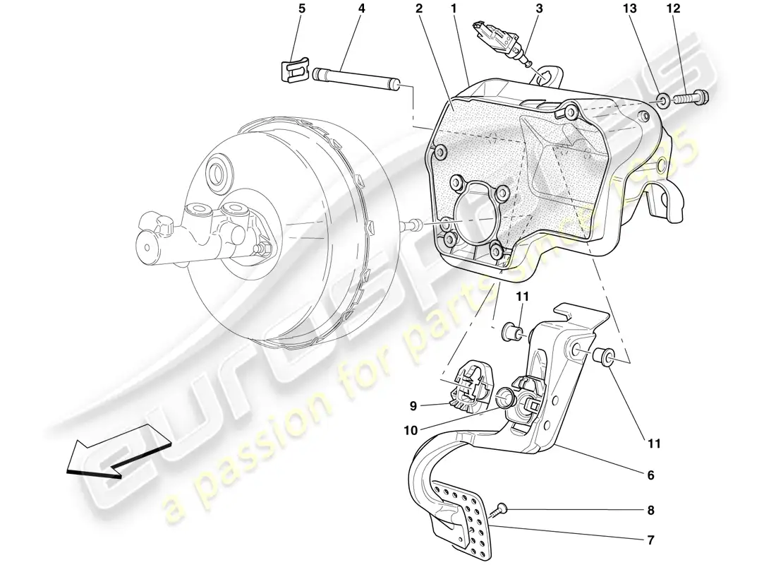 ferrari 599 sa aperta (rhd) pedal board parts diagram