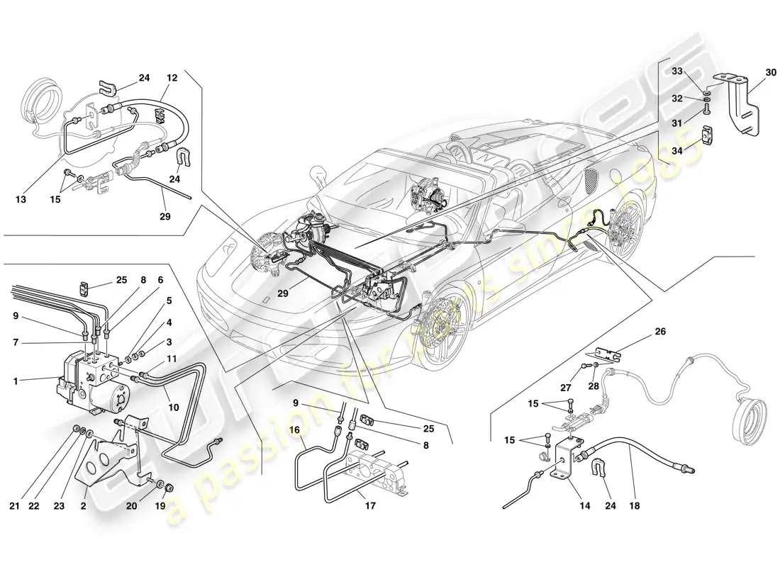 ferrari f430 spider (rhd) brake system parts diagram