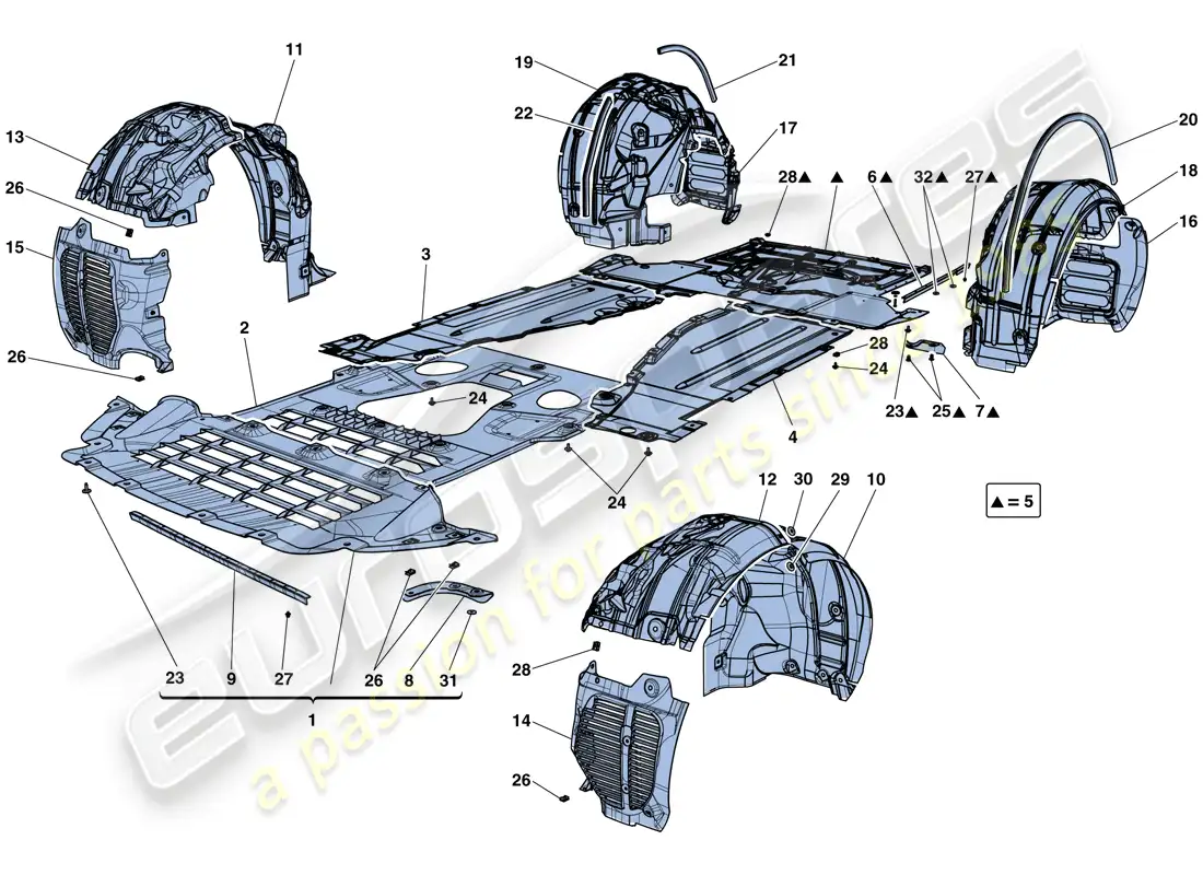 ferrari california t (usa) flat undertray and wheelhouses parts diagram
