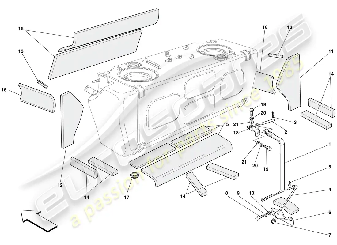 ferrari 612 scaglietti (europe) fuel tank - insulation and protection parts diagram