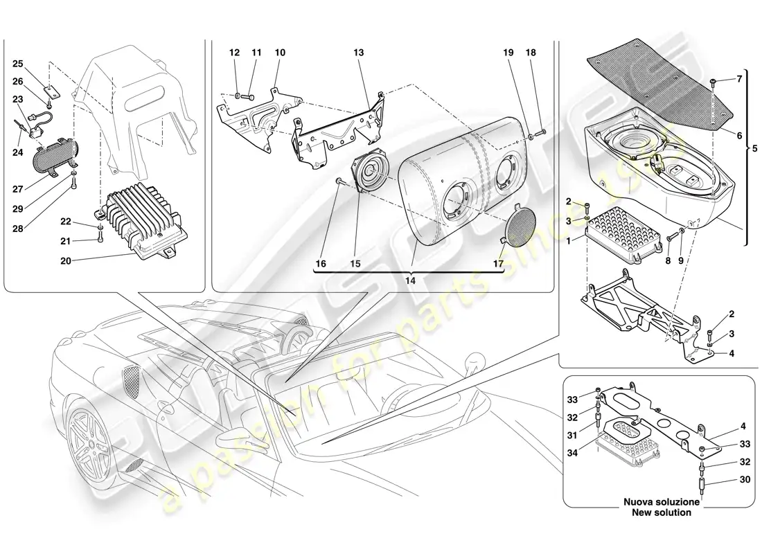 ferrari f430 spider (usa) high power bose hi fi system parts diagram