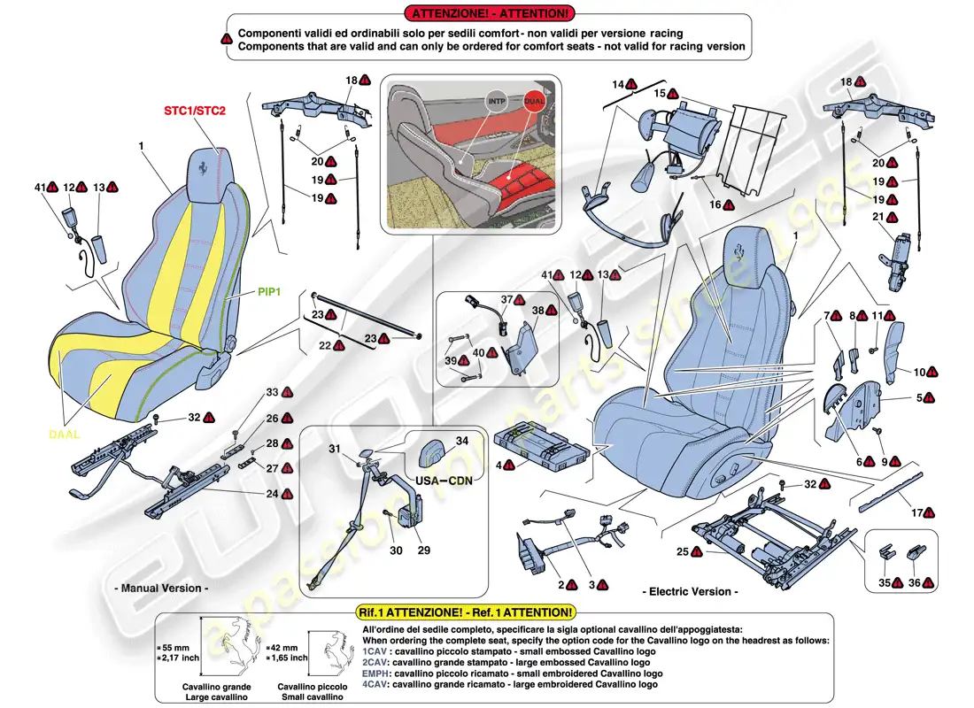 ferrari 458 spider (usa) seats - seat belts, guides and adjustment parts diagram