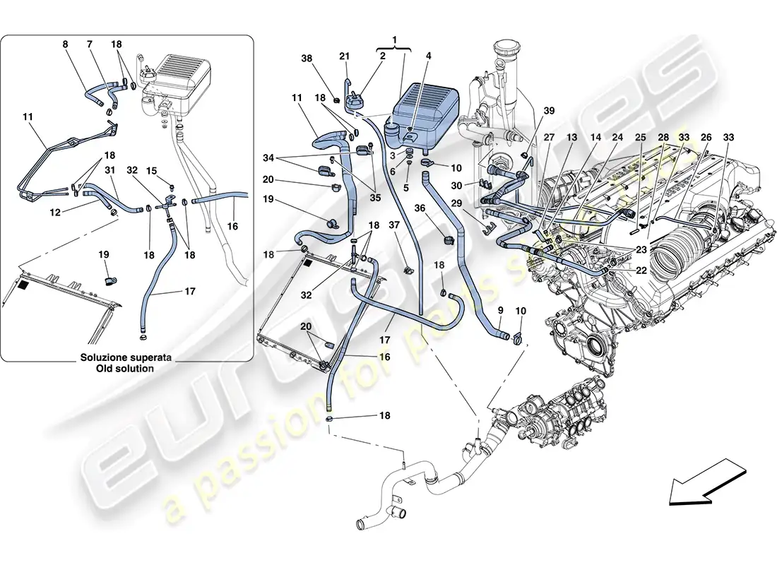 ferrari ff (rhd) cooling - header tank and pipes parts diagram