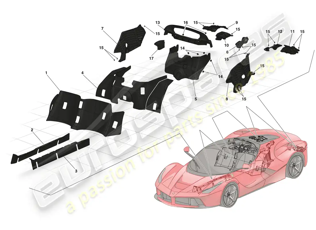 ferrari laferrari (europe) heat shields and insulation parts diagram