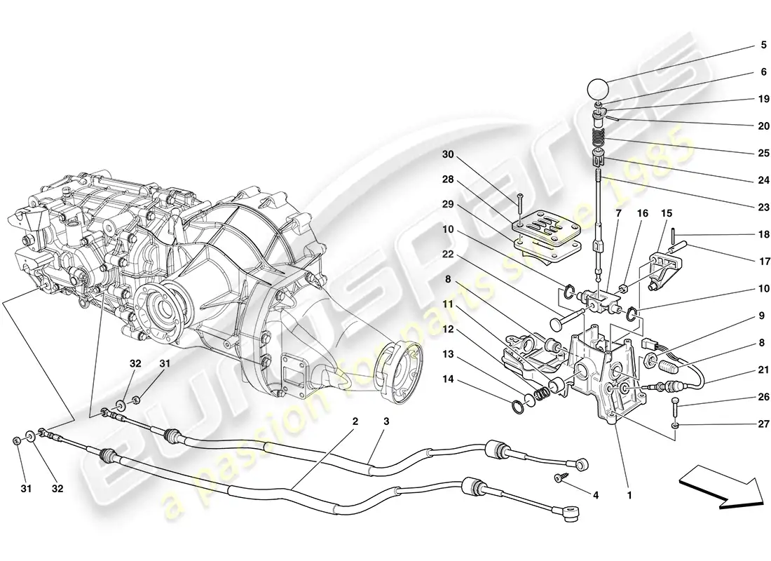 ferrari california (usa) external gearbox controls parts diagram