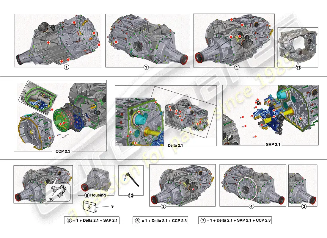 ferrari california (usa) gearbox repair kit parts diagram