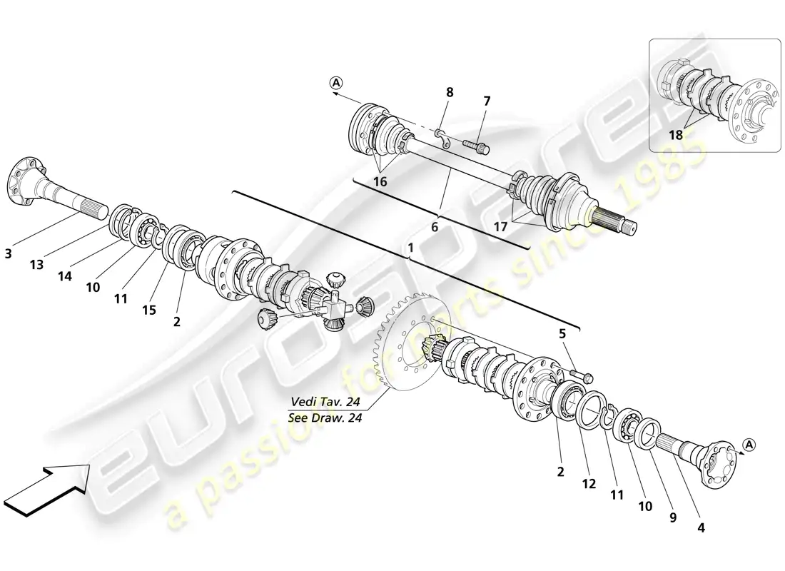 maserati trofeo differential and axle shaft parts diagram