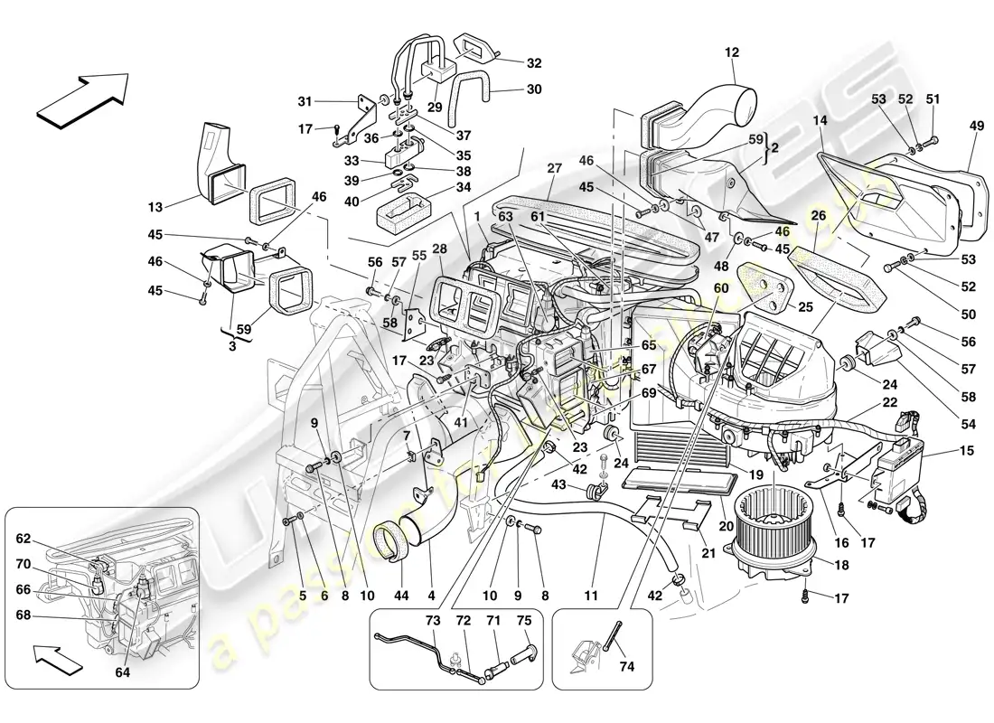 ferrari 612 sessanta (usa) evaporator unit and controls parts diagram