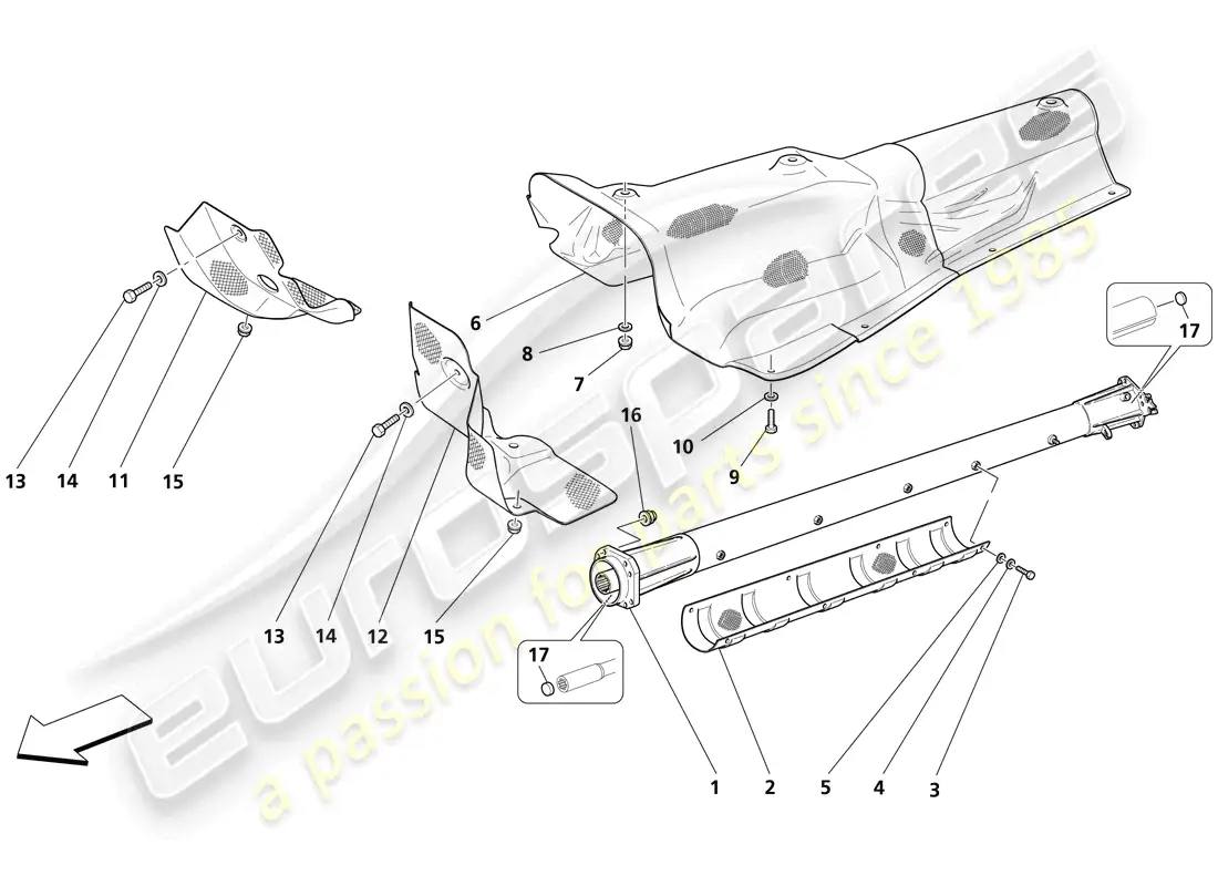 maserati trofeo engine - transmission connection tube and insulations parts diagram