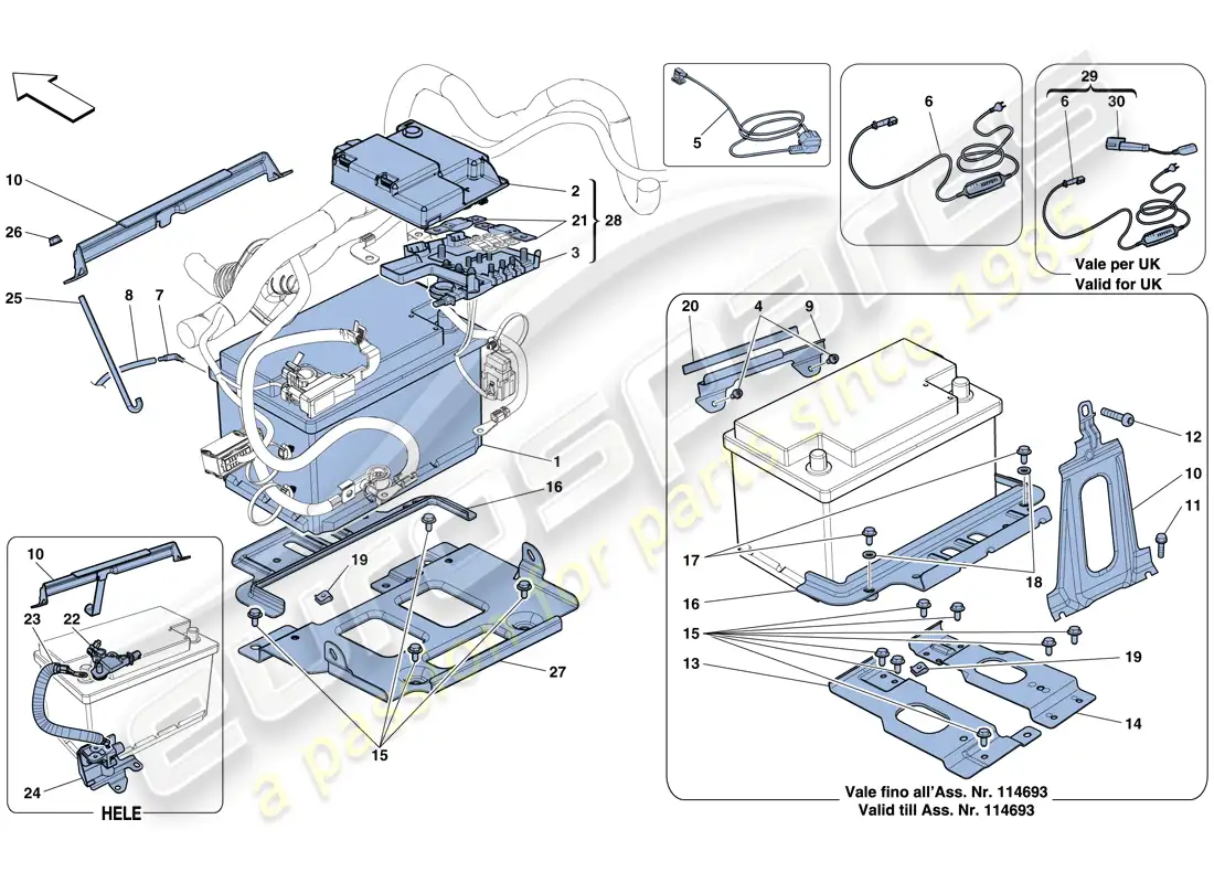 ferrari 458 spider (rhd) battery parts diagram
