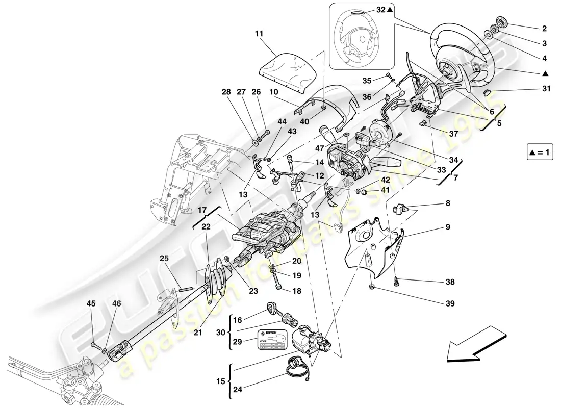 ferrari 599 gto (europe) steering control parts diagram