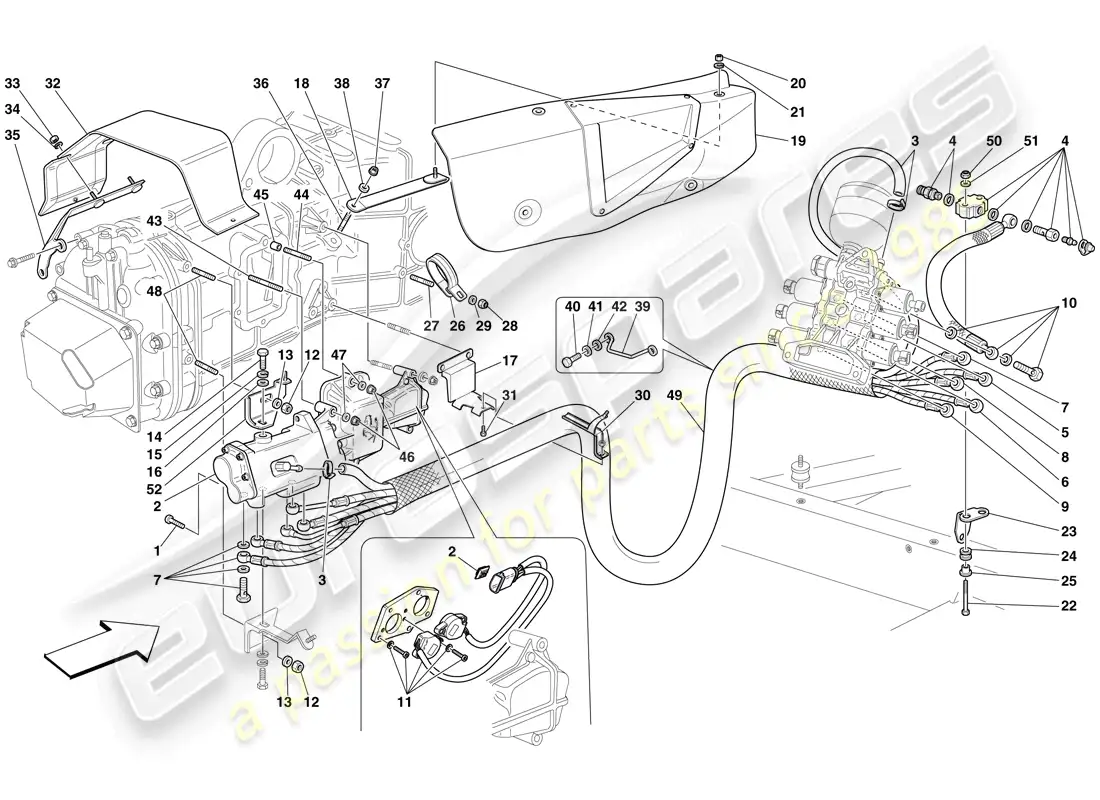 ferrari f430 scuderia (usa) hydraulic f1 gearbox and clutch control parts diagram