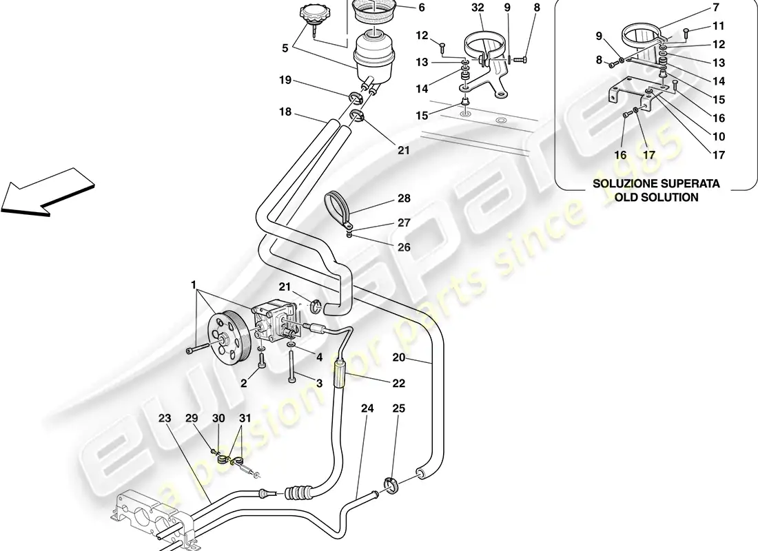 ferrari f430 coupe (rhd) power steering pump and reservoir parts diagram