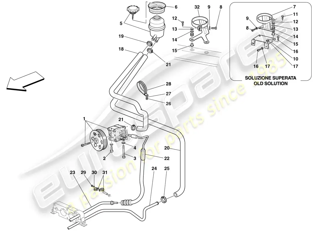 ferrari f430 spider (europe) power steering pump and reservoir parts diagram