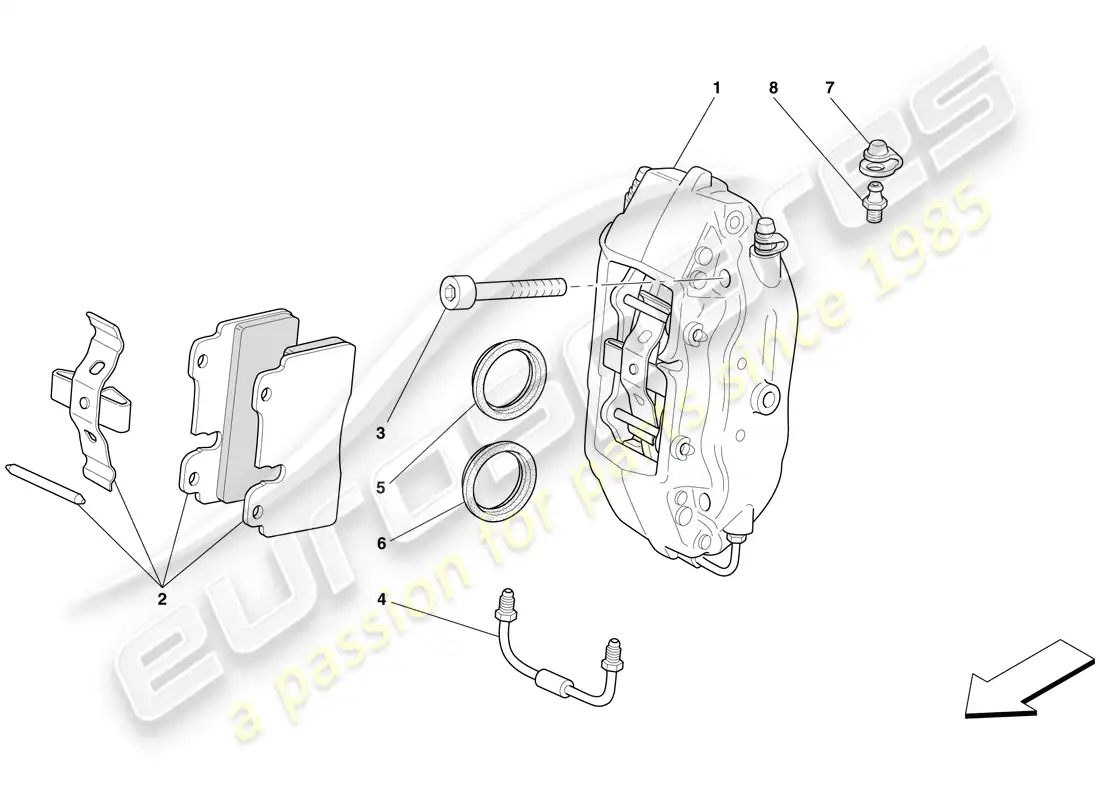 ferrari 612 sessanta (rhd) rear brake calliper parts diagram