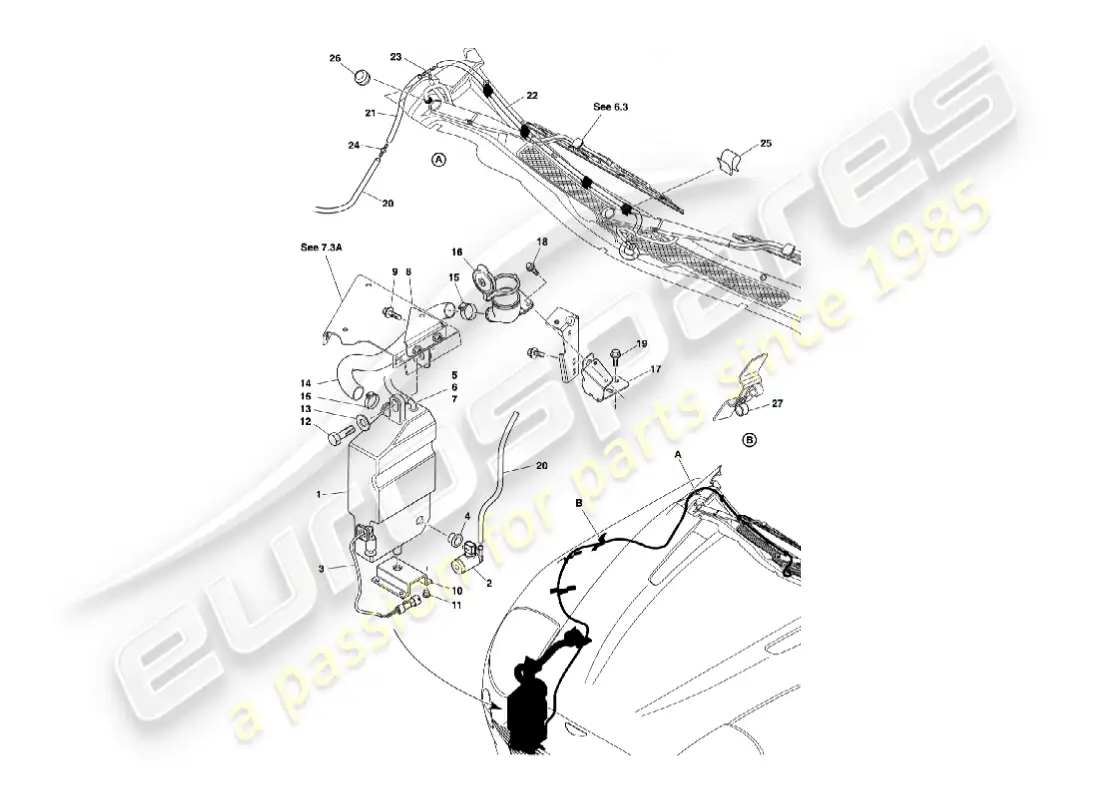 aston martin vanquish (2002) windscreen washers parts diagram