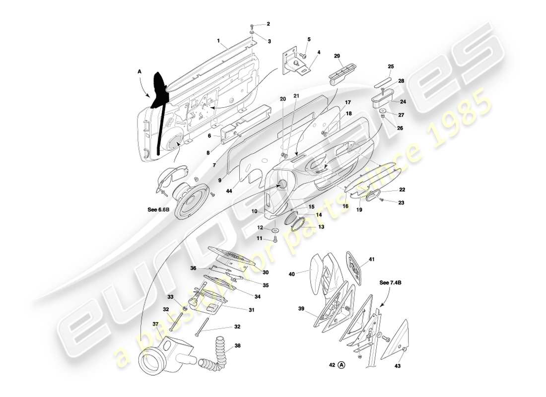 aston martin db7 vantage (2001) door casings, fittings & seals part diagram