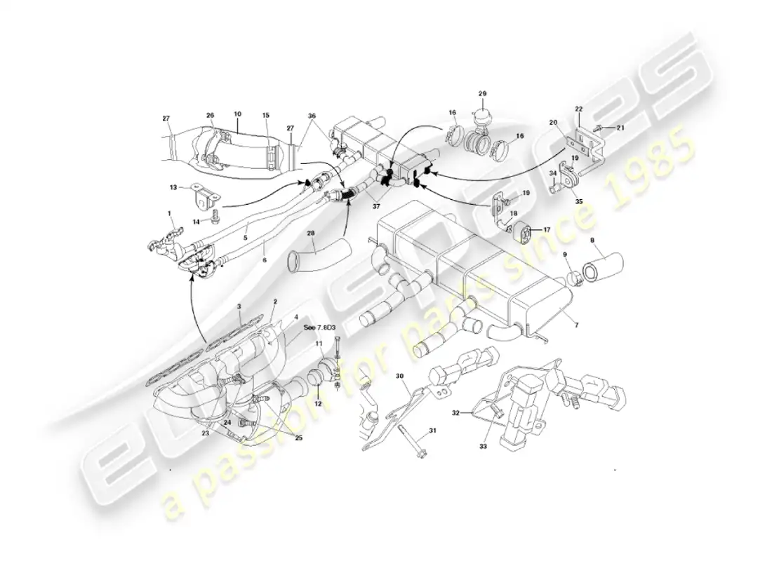 aston martin vanquish (2004) exhaust system parts diagram