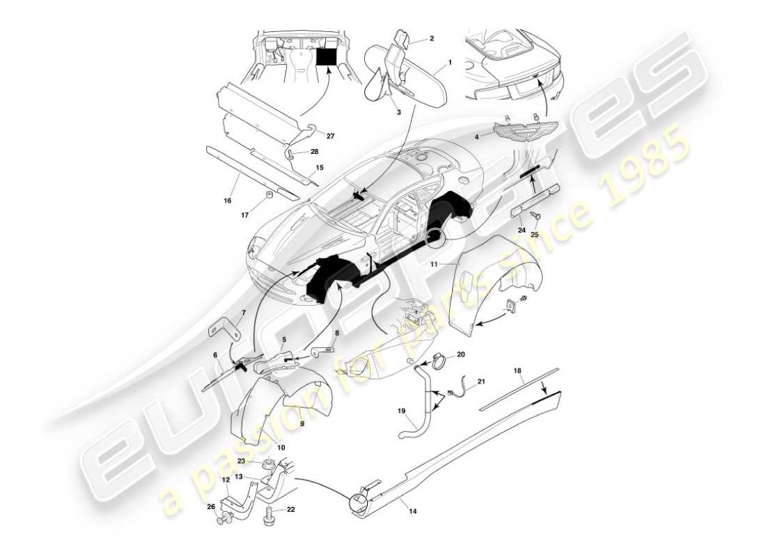 aston martin vanquish (2003) body fittings part diagram