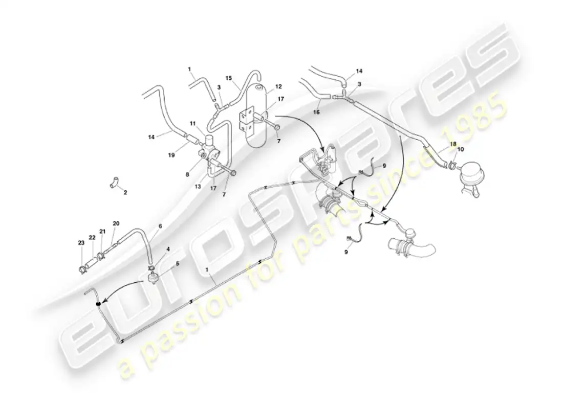 aston martin vanquish (2003) exhaust by-pass system parts diagram