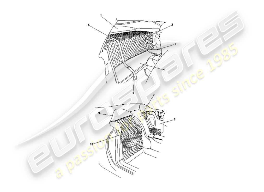 aston martin db7 vantage (2001) zagato & dbar1 rear trim part diagram